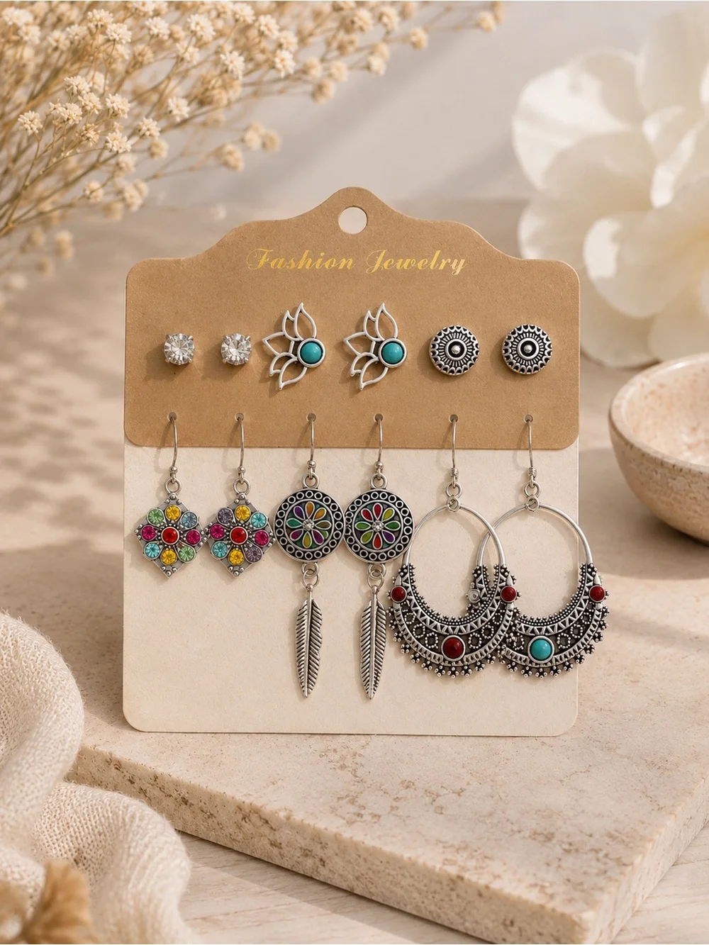 Fashion Jewelry Turquoise & Multicolor Earring Set - 6 Pairs